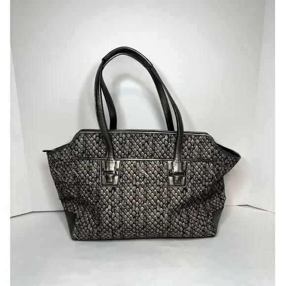 COACH Authentic Tote Carryall Shoulder Bag Purse Snake Print Leather Trim Black - Picture 7 of 11